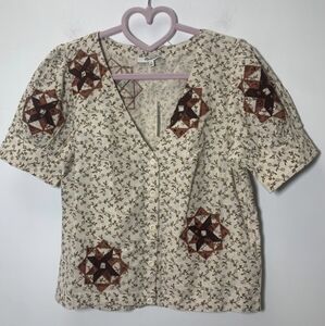 Madewell Cream Floral Patchwork Button-Front Top